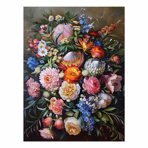 Luxury floral still life canvas print with protea flowers for elegant decor.