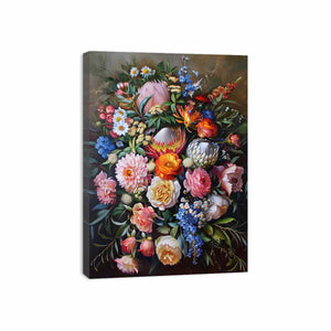 Luxury floral still life canvas print with protea flowers for elegant decor.