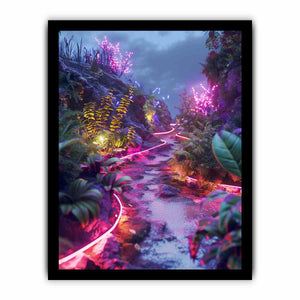 Vertical neon garden path canvas art for dreamy modern room decor.
