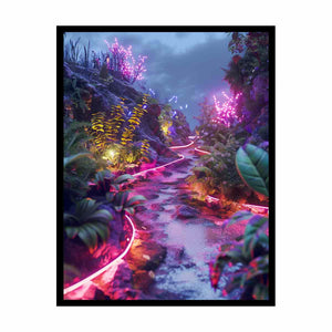 Vertical neon garden path canvas art for dreamy modern room decor.