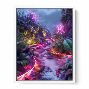 Vertical neon garden path canvas art for dreamy modern room decor.