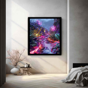 Vertical neon garden path canvas art for dreamy modern room decor.