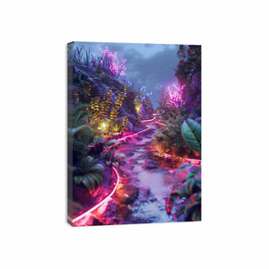 Vertical neon garden path canvas art for dreamy modern room decor.