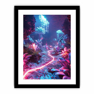 Vertical glowing cave garden canvas art for modern fantasy room decor.