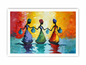 Colorful figurative women canvas art for bold modern living room decor.