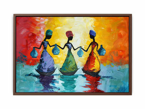 Colorful figurative women canvas art for bold modern living room decor.