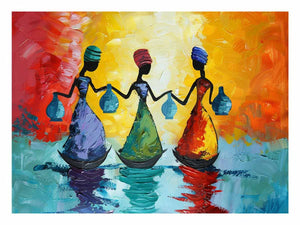 Colorful figurative women canvas art for bold modern living room decor.