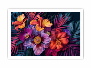 Bold tropical floral canvas art for luxury living room decor.