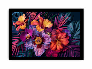 Bold tropical floral canvas art for luxury living room decor.