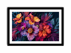 Bold tropical floral canvas art for luxury living room decor.
