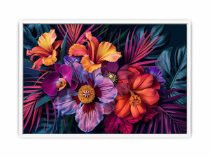 Bold tropical floral canvas art for luxury living room decor.