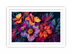 Bold tropical floral canvas art for luxury living room decor.