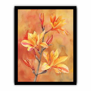 Orange lily botanical canvas art for warm bedroom decor.