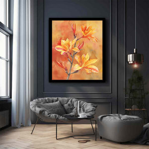 Orange lily botanical canvas art for warm bedroom decor.