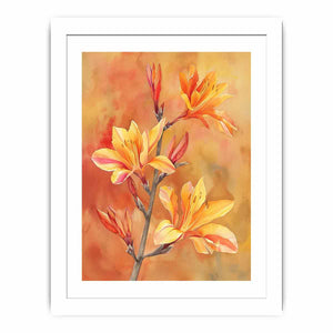 Orange lily botanical canvas art for warm bedroom decor.