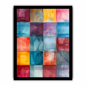 Bright watercolor color block canvas art for modern office or living room decor.