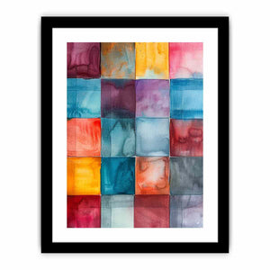 Bright watercolor color block canvas art for modern office or living room decor.