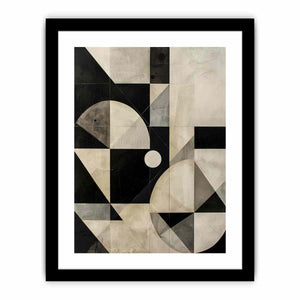 Neutral black and cream geometric canvas art for modern living room decor.