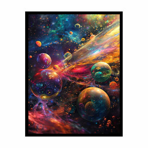 Colorful cosmic planets canvas art for dramatic modern living room decor.