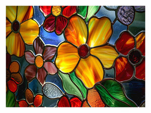 Colorful stained glass floral canvas art for bright living room or kitchen decor.