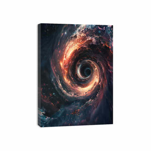 Dark space vortex canvas print with fiery light for modern media room decor.