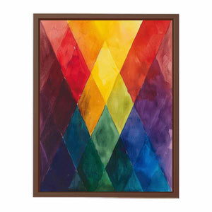 Rainbow geometric diamond canvas art for colorful modern office decor.
