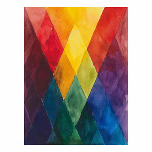 Rainbow geometric diamond canvas art for colorful modern office decor.
