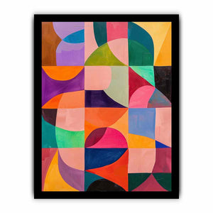 Colorful geometric abstract canvas art for modern living room, office, or hallway decor.