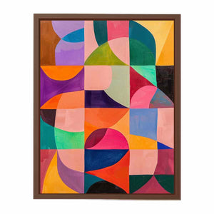 Colorful geometric abstract canvas art for modern living room, office, or hallway decor.