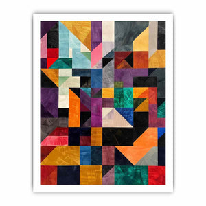 Bold geometric mosaic canvas art with textured blocks for modern office or living room decor.