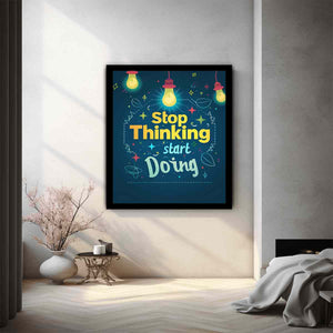 Motivational typography canvas art with light bulbs for home office or study room decor.