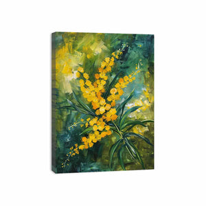 Golden wattle floral canvas art for modern living room decor.