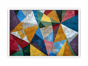 Colorful geometric abstract canvas art for modern living room decor.