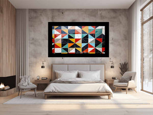 Geometric tile abstract canvas art for modern office wall decor.