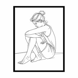 Minimal black and white woman line art for calm modern bedroom wall decor.