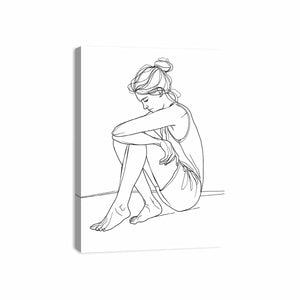 Minimal black and white woman line art for calm modern bedroom wall decor.