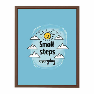 Small Steps everyday motivational wall art with sun and mountains for office decor.