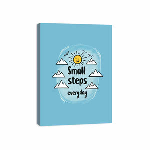Small Steps everyday motivational wall art with sun and mountains for office decor.