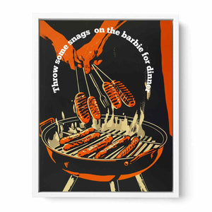 Retro barbecue hot dog wall art with grill and tongs for kitchen or home bar decor.
