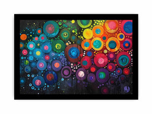 Colorful abstract circle canvas art for modern living room and office decor.