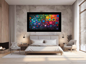 Colorful abstract circle canvas art for modern living room and office decor.