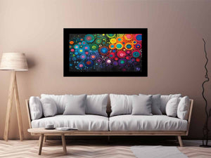 Colorful abstract circle canvas art for modern living room and office decor.