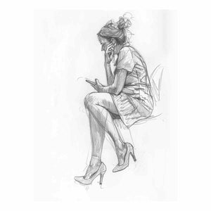 Minimal woman pencil sketch canvas art for modern office or bedroom decor.