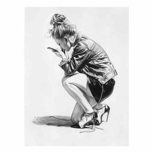 Black and white woman fashion drawing canvas art for stylish modern decor.
