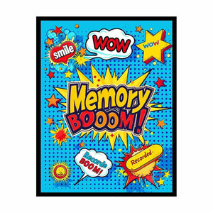 Bright pop art comic canvas with memory boom text for kids room decor.