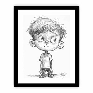 Cute boy pencil sketch canvas art for nursery or modern kids room decor.