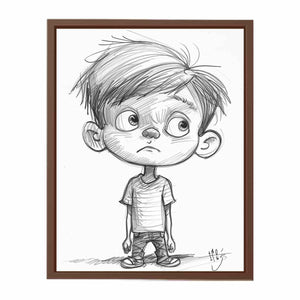 Cute boy pencil sketch canvas art for nursery or modern kids room decor.