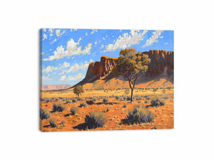 Outback desert landscape canvas art with red rocks for warm living room decor.