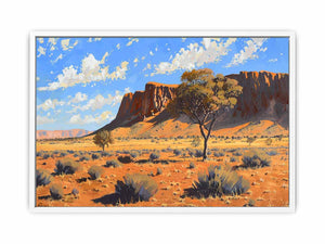 Outback desert landscape canvas art with red rocks for warm living room decor.