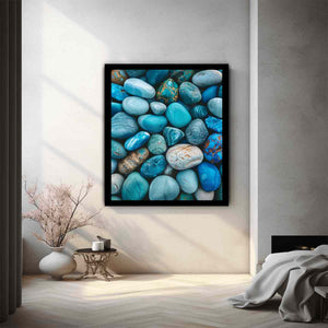Turquoise blue stone photography canvas for serene bathroom or bedroom wall decor.